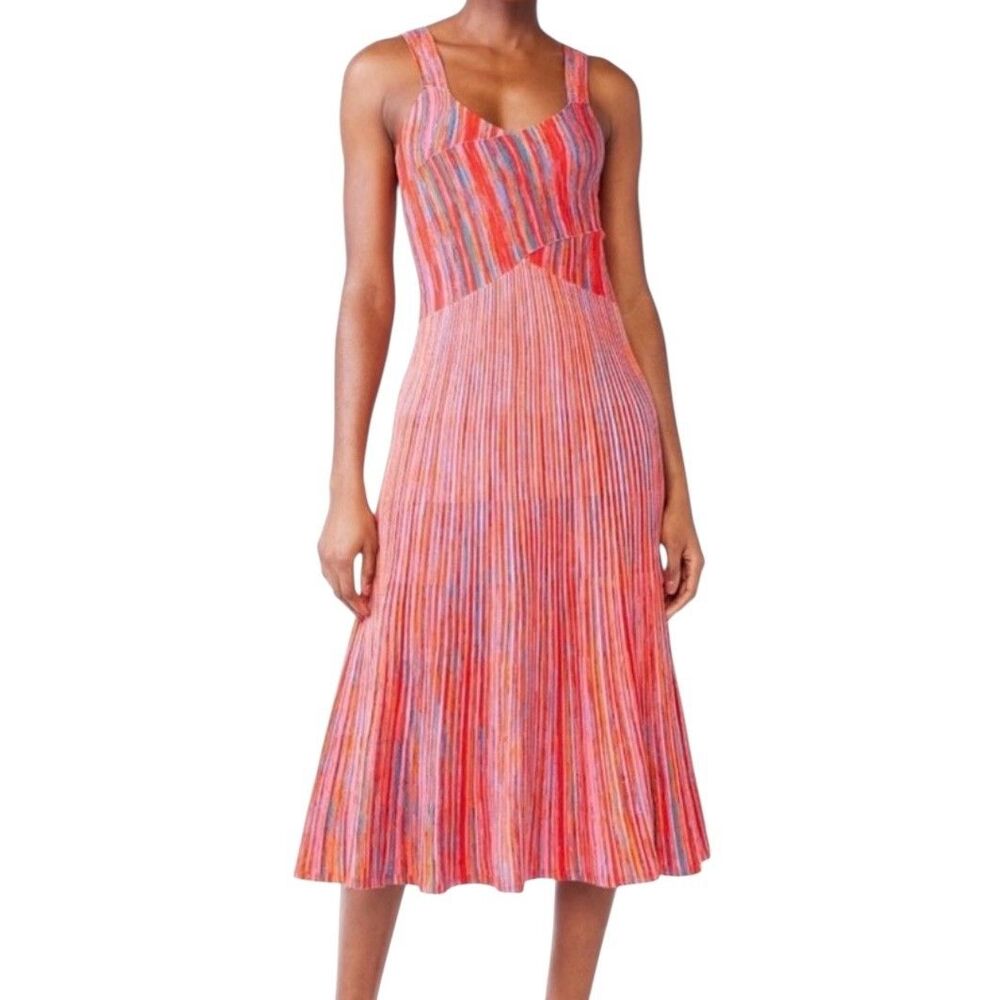 Scoop Midi Dress Micro Stripe Space Dye Knit Pleated Pink XL 16 18 bv